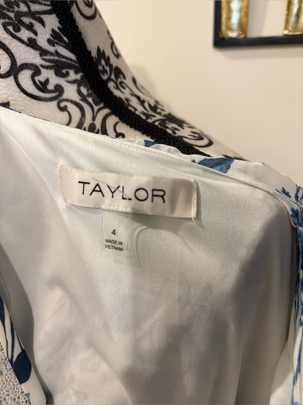 Taylor Blue & Cream Floral Wrap-Style Midi Dress - Picture 9 of 10